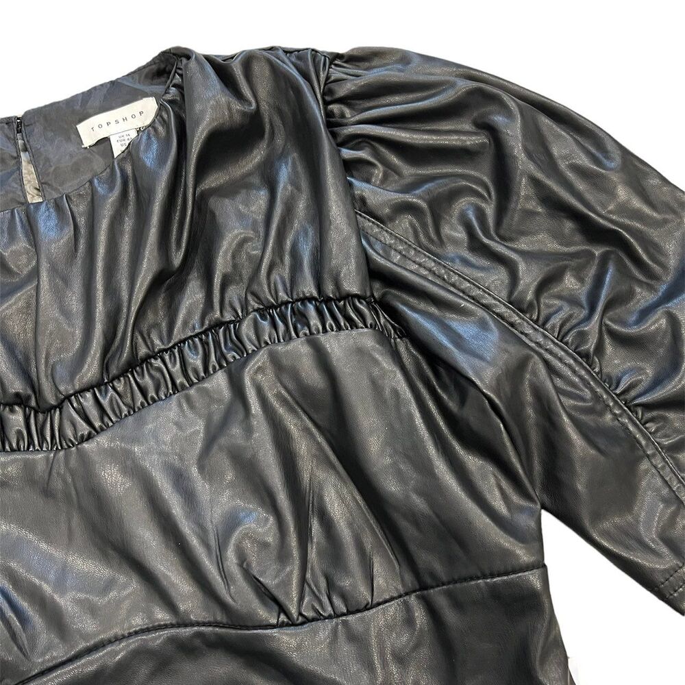 Topshop Faux Leather Cropped Wrap Blouse 10 - Picture 3 of 5